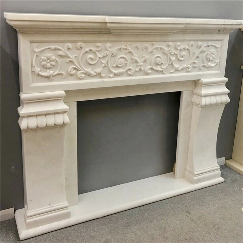 large limestone fireplace